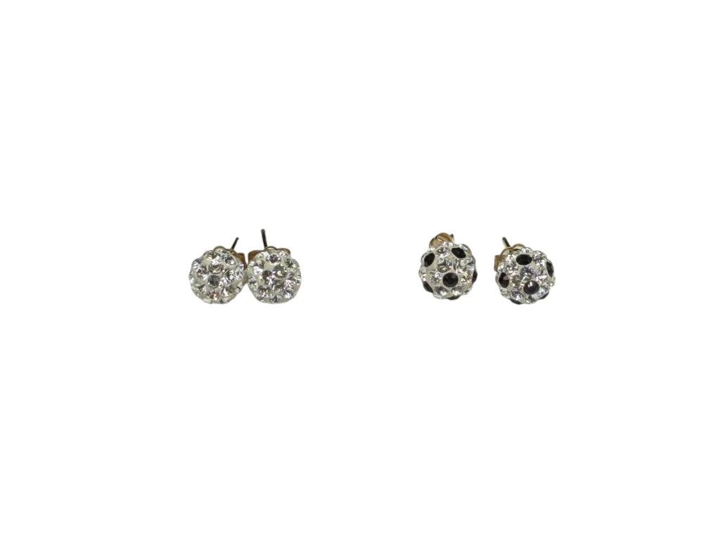 TWO PAIR OF SWAROVSKI 14K YELLOW GOLD CRYSTAL BALL POST EARRINGS: ONE WITH BLACK CRYSTAL ACCENTS 1/4", 1.42 GRAMS TOTAL