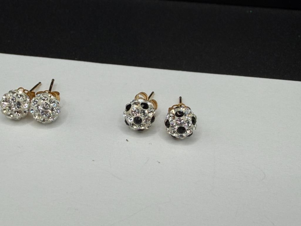 TWO PAIR OF SWAROVSKI 14K YELLOW GOLD CRYSTAL BALL POST EARRINGS - 2