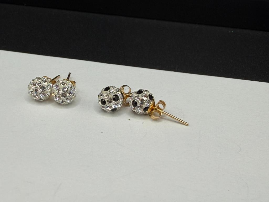 TWO PAIR OF SWAROVSKI 14K YELLOW GOLD CRYSTAL BALL POST EARRINGS - 3