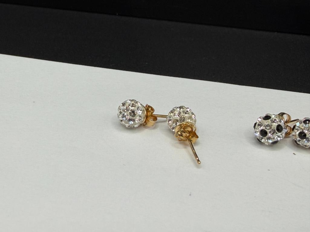 TWO PAIR OF SWAROVSKI 14K YELLOW GOLD CRYSTAL BALL POST EARRINGS - 4
