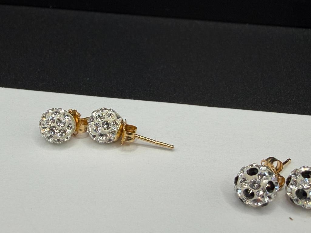 TWO PAIR OF SWAROVSKI 14K YELLOW GOLD CRYSTAL BALL POST EARRINGS - 5