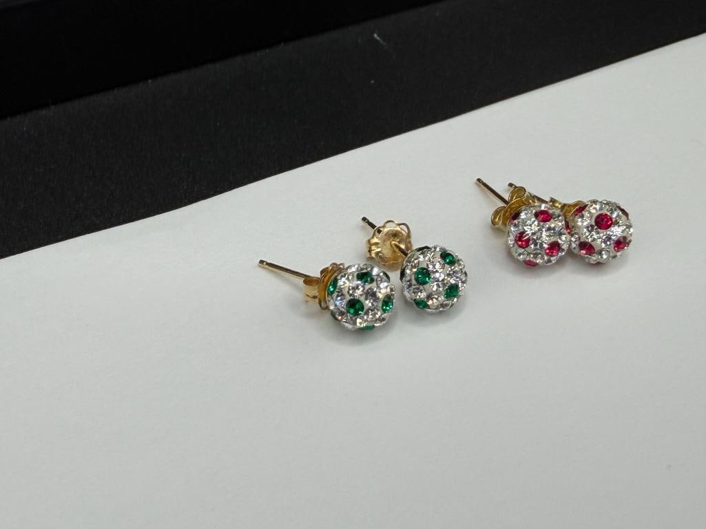 TWO PAIR OF SWAROVSKI 14K YELLOW GOLD CRYSTAL POST EARRINGS - 2