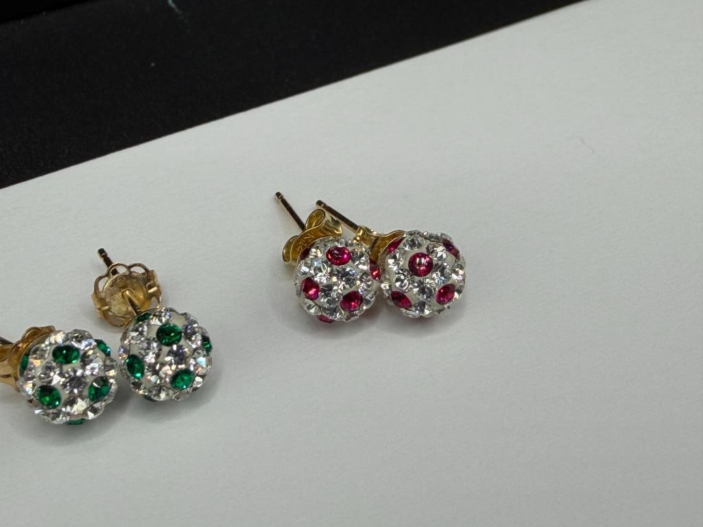 TWO PAIR OF SWAROVSKI 14K YELLOW GOLD CRYSTAL POST EARRINGS - 3