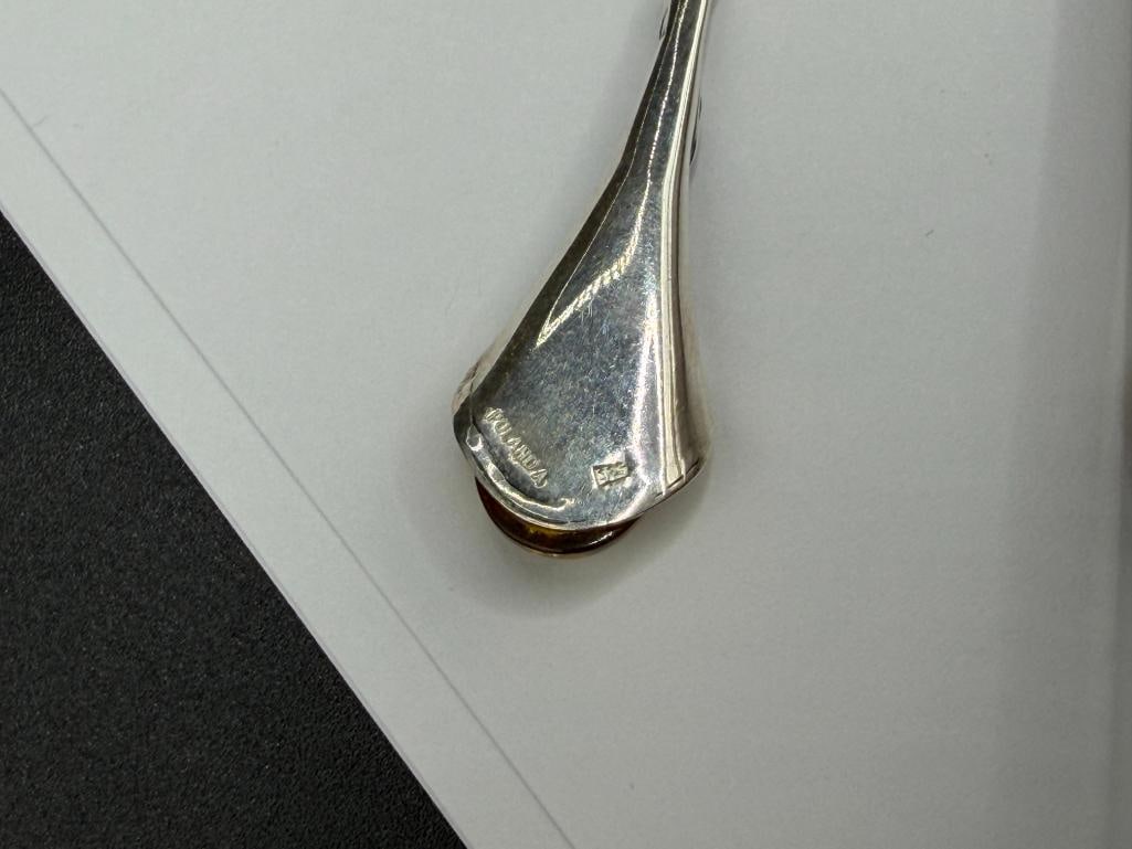 POLAND MADE STERLING SILVER ART NOUVEAU HONEY AMBER DANGLE EARINGS - 6