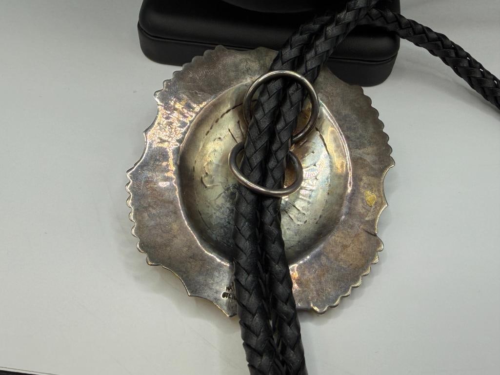 NAVAJO JOHN LA RON BEDONI SR ARTIST SIGNED STERLING SILVER TURQUOISE BOLO TIE - 8