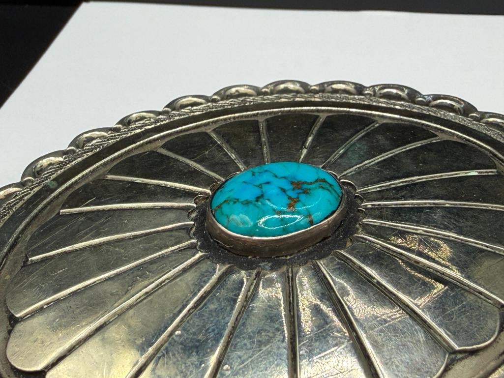 VINTAGE NAVAJO STERLING SILVER TURQUOISE CONCHO BELT BUCKLE - 5