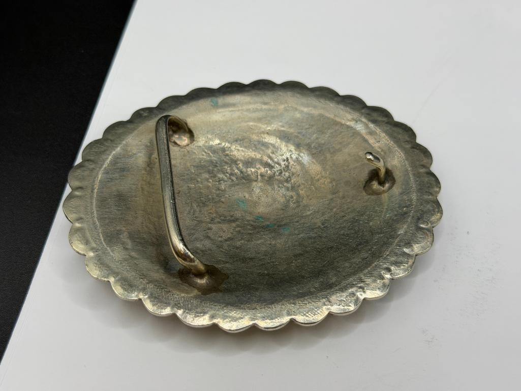 VINTAGE NAVAJO STERLING SILVER TURQUOISE CONCHO BELT BUCKLE - 6