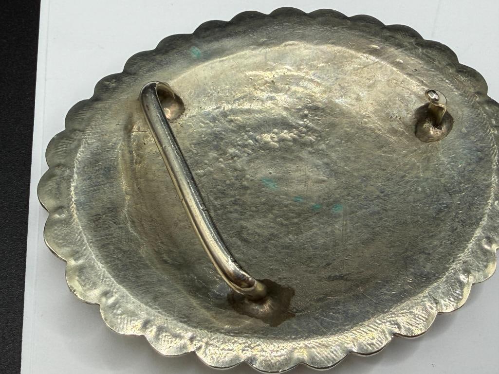 VINTAGE NAVAJO STERLING SILVER TURQUOISE CONCHO BELT BUCKLE - 7