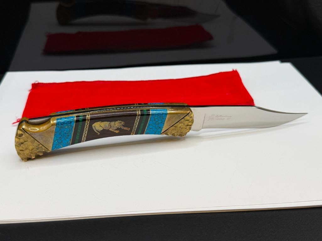 NAVAJO ARTIST SIGNED DAVID YELLOWHORSE BUCK CUSTOM '95 FOLDING KNIFE - 7