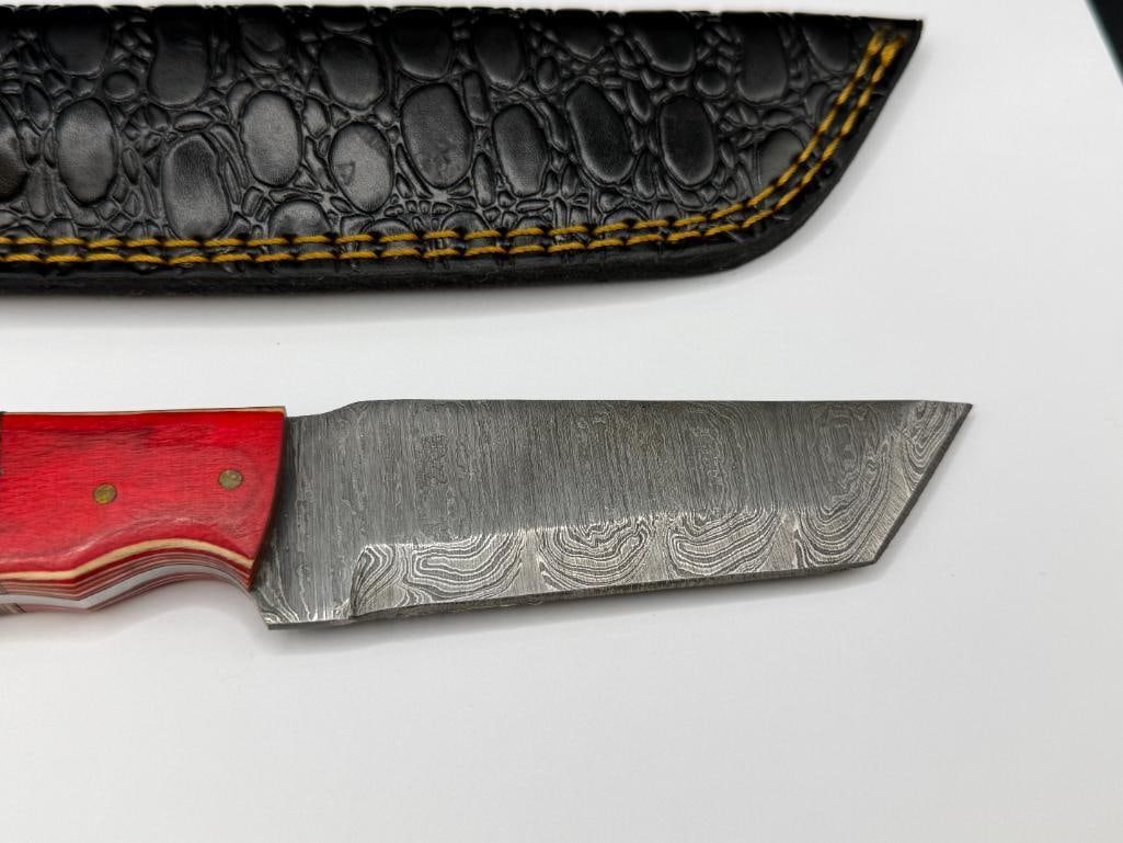 DAMASCUS STEEL FIXED BLADE KNIFE FEATURING FULL TANG AND CLEAVER SHAPED BLADE - 2