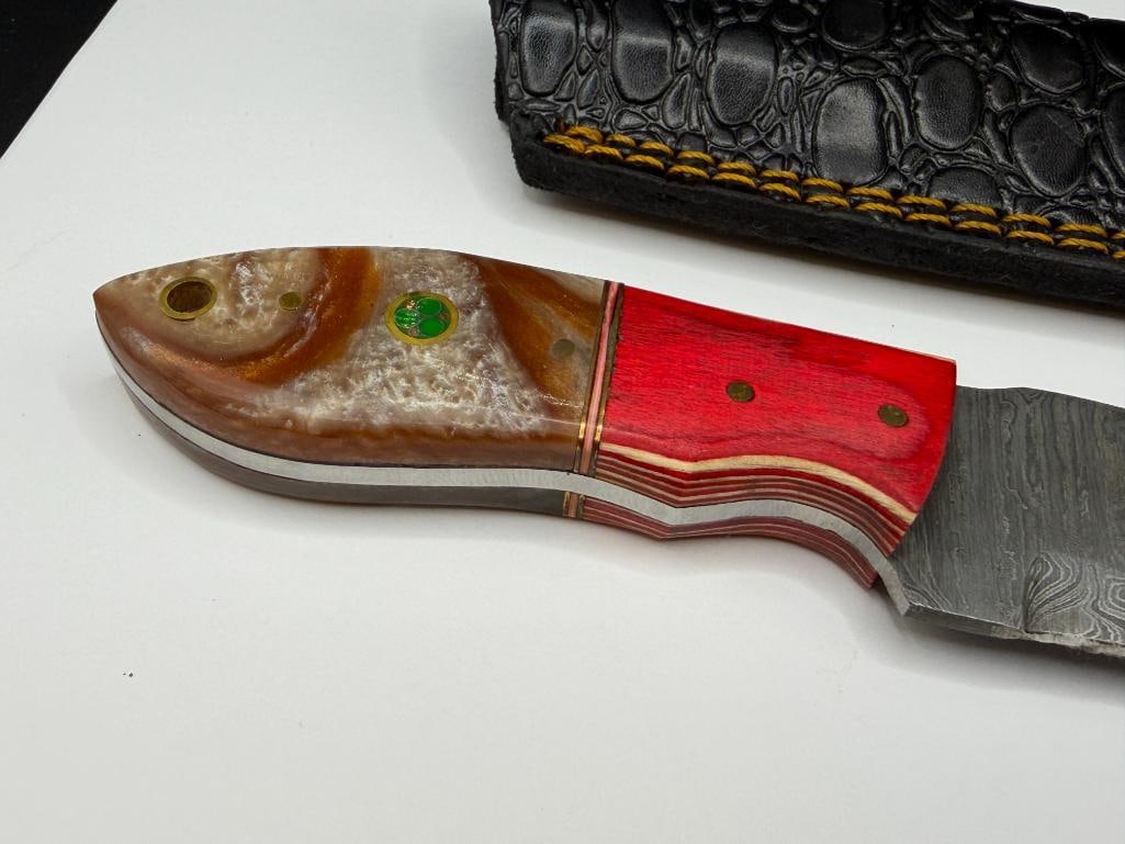 DAMASCUS STEEL FIXED BLADE KNIFE FEATURING FULL TANG AND CLEAVER SHAPED BLADE - 4