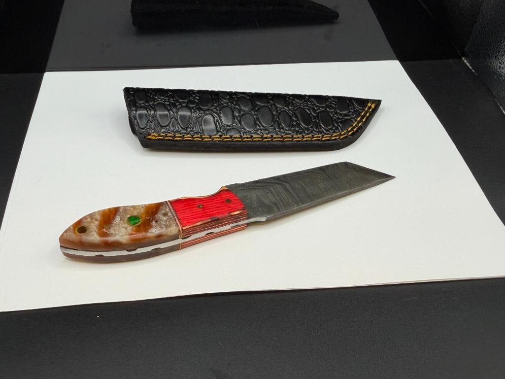 DAMASCUS STEEL FIXED BLADE KNIFE FEATURING FULL TANG AND CLEAVER SHAPED BLADE - 5