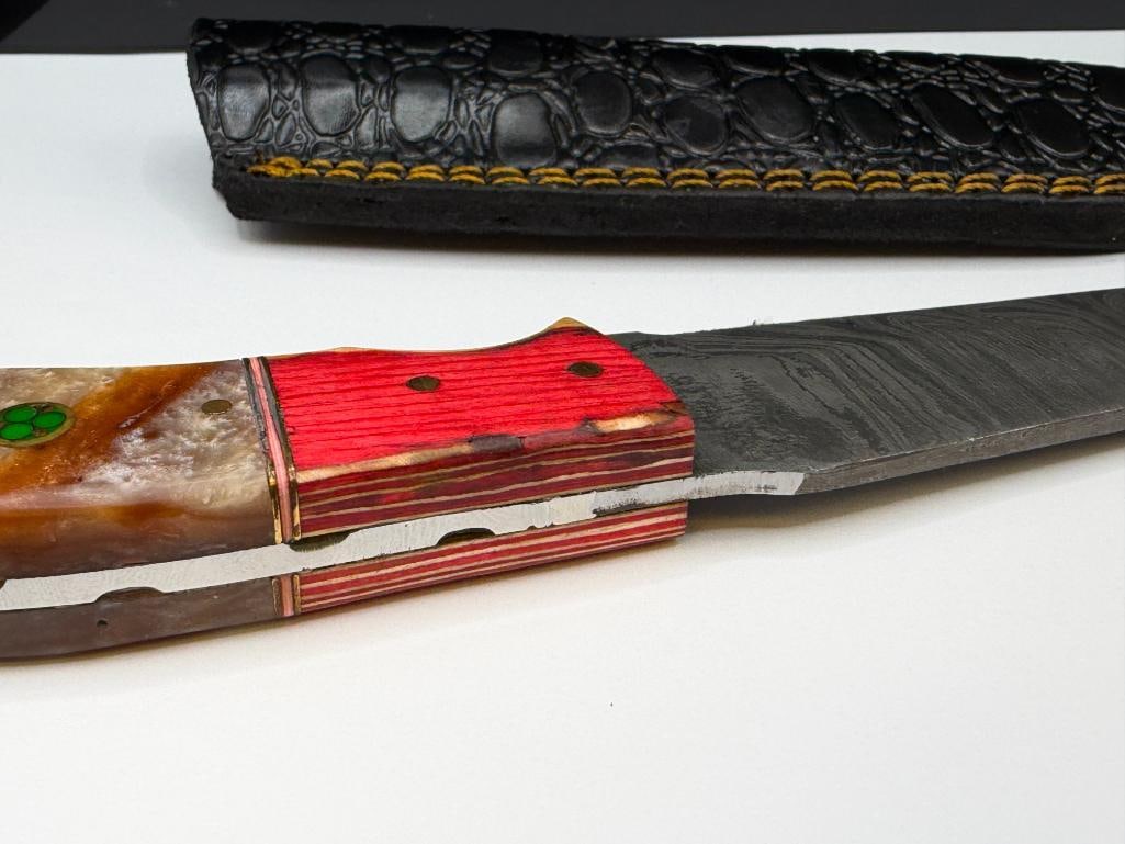 DAMASCUS STEEL FIXED BLADE KNIFE FEATURING FULL TANG AND CLEAVER SHAPED BLADE - 6