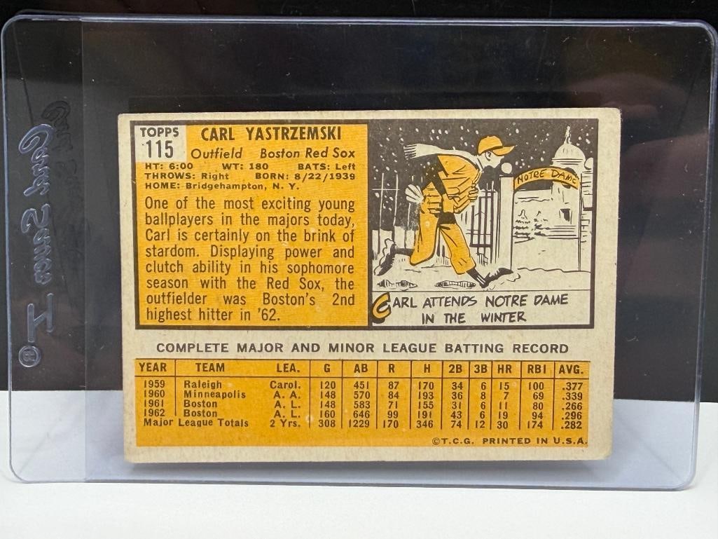 1963 TOPPS #115 CARL YASTRZEMSKI BASEBALL CARD - 8