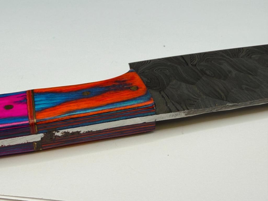 DAMASCUS STEEL FIXED BLADE BUTCHER KNIFE FEATURING DROP POINT BLADE - 7