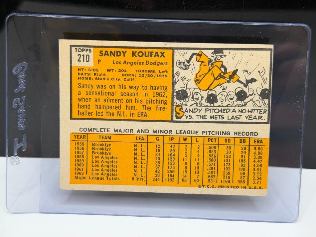 1963 TOPPS #210 SANDY KOUFAX BASEBALL CARD - 8