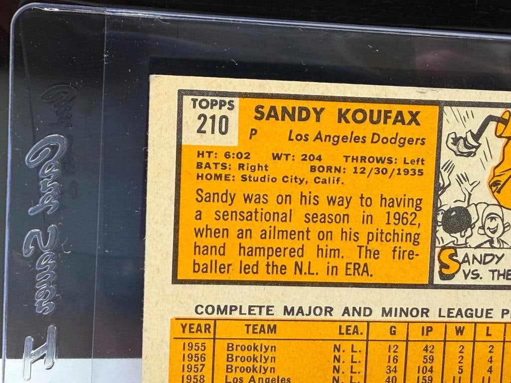 1963 TOPPS #210 SANDY KOUFAX BASEBALL CARD - 9