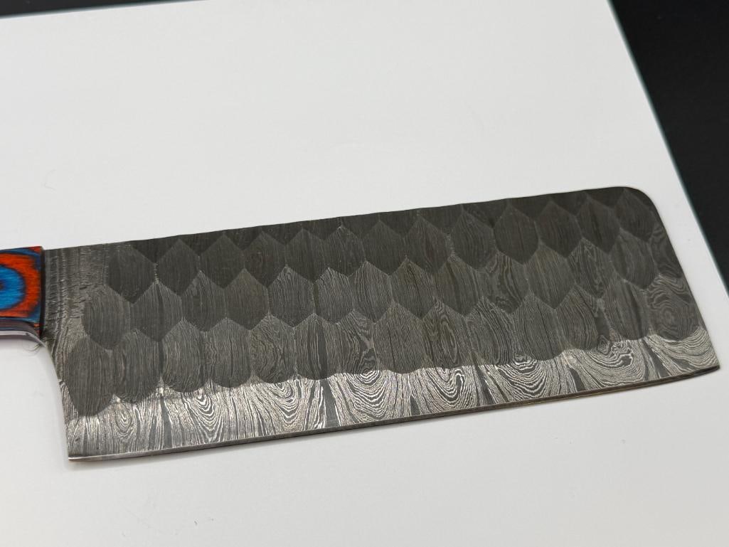 DAMSCUS STEEL FIXED BLADE CLEAVER KNIFE WITH SCALLOPED BALDE - 2