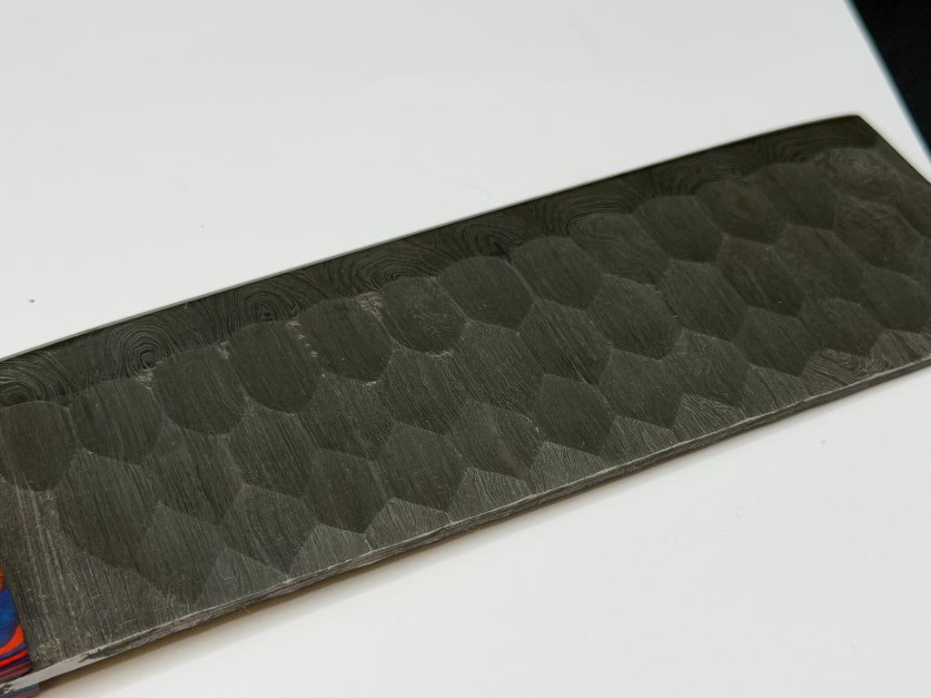 DAMSCUS STEEL FIXED BLADE CLEAVER KNIFE WITH SCALLOPED BALDE - 6
