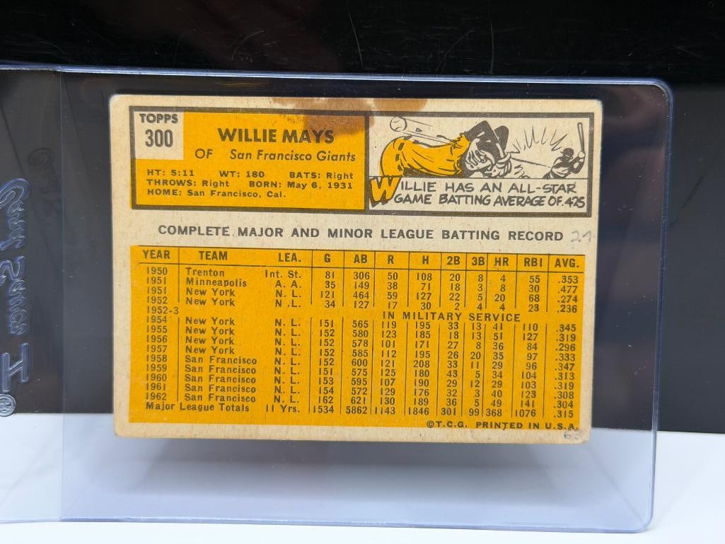 1963 TOPPS #300 WILLIE MAYS BASEBALL CARD - 9