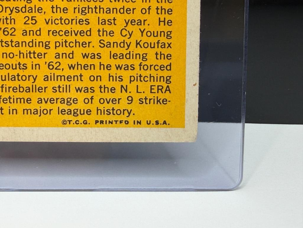 1963 TOPPS #412 DODGERS' BIG THREE BASEBALL CARD FEATURING SANDY KOUFAX, JOHNNY PODRES, DON DRYSD... - 11