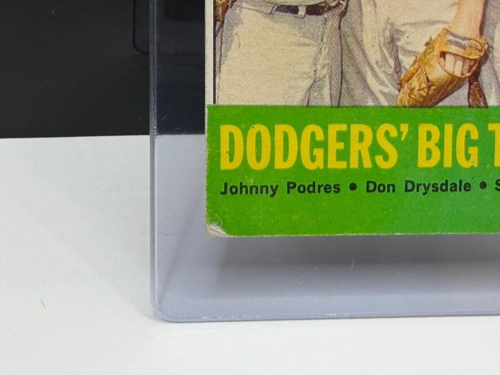 1963 TOPPS #412 DODGERS' BIG THREE BASEBALL CARD FEATURING SANDY KOUFAX, JOHNNY PODRES, DON DRYSD... - 4