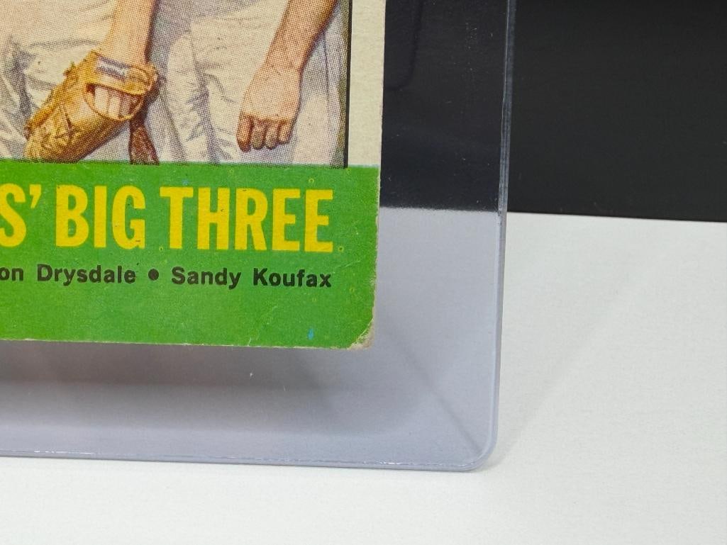 1963 TOPPS #412 DODGERS' BIG THREE BASEBALL CARD FEATURING SANDY KOUFAX, JOHNNY PODRES, DON DRYSD... - 5