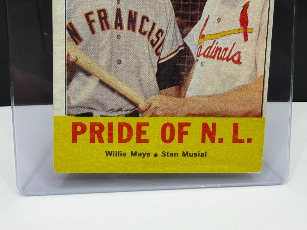 1963 TOPPS #138 PRIDE OF N.L. WILLIE MAYS AND STAN MUSIAL BASEBALL CARD - 3