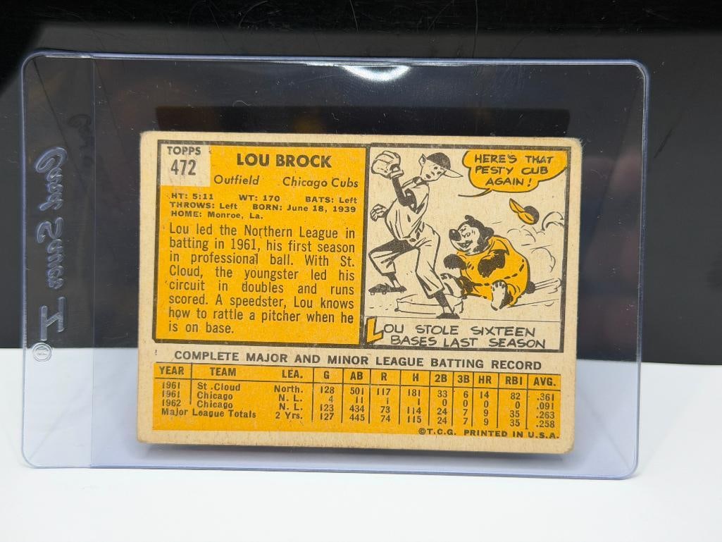 1963 TOPPS #472 LOU BROCK BASEBALL CARD - 8