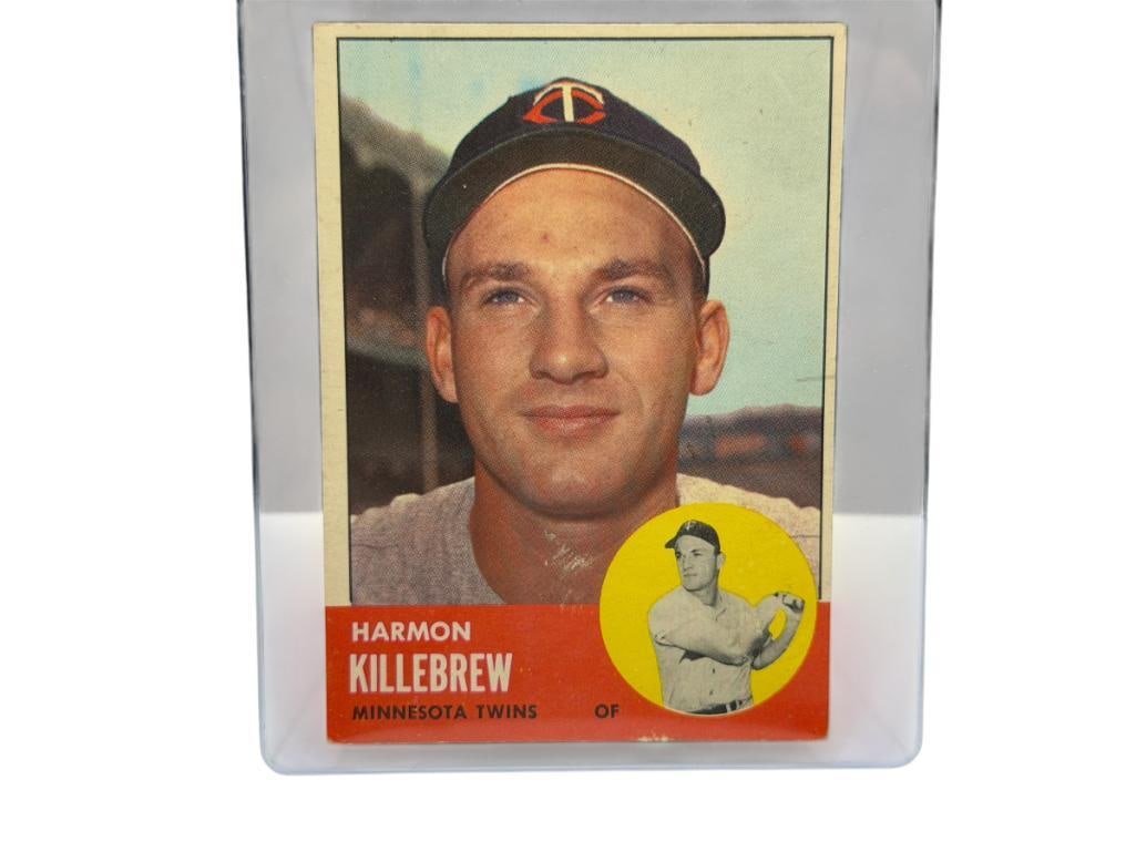 1963 TOPPS #500 HARMON KILLEBREW BASEBALL CARD: HARMON KILLEBREW, MINNESOTA TWINS, HALL OF FAMER, RARE CARD, SEE PHOTOS FOR CONDITION, FROM THE ESTATE OF A LOCAL RENO, NV DOCTOR AT RENOWN WHO RAN BIG LEAGUE SPORTS MEDICINE BASEBALL CAMP FOR NE