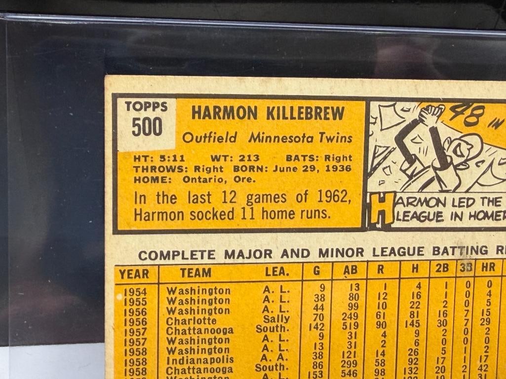 1963 TOPPS #500 HARMON KILLEBREW BASEBALL CARD - 9