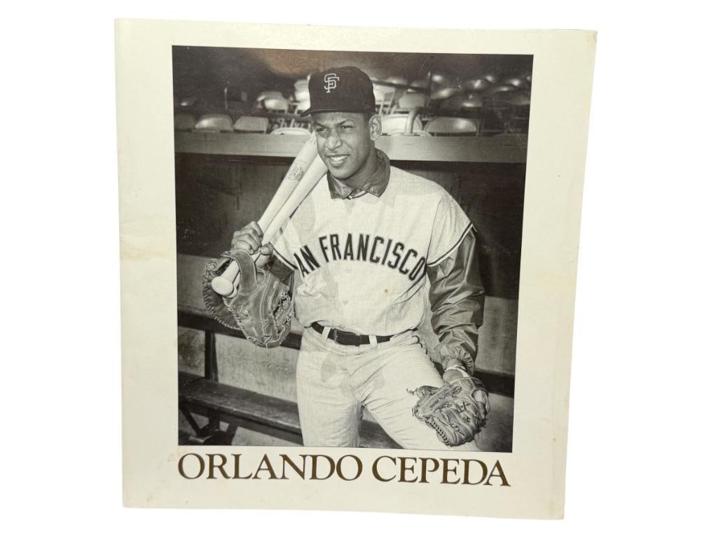 AUTOGRAPHED ORLANDO CEPEDA " ORLANDO CEPEDA THE BABY BULL " BOOK: DATED 1988, AUTOGRAPHED WITH NOTE "TO MY FRIEND. THANKS FOR LET ME BE PART OF YOUR CAMP. BEST WISHES, ORLANDO CEPEDA," FROM THE ESTATE OF A LOCAL RENO, NV DOCTOR AT RENOWN WHO RAN BIG LEAGUE SPOR
