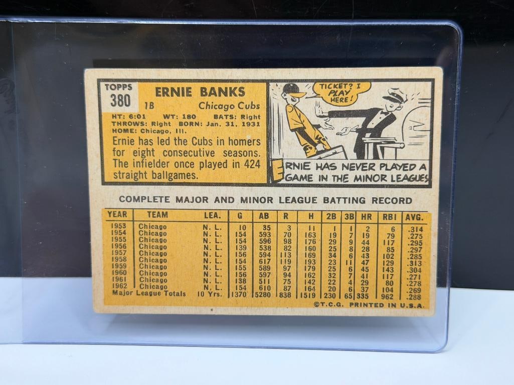 1963 TOPPS #380 ERNIE BANKS BASEBALL CARD - 8