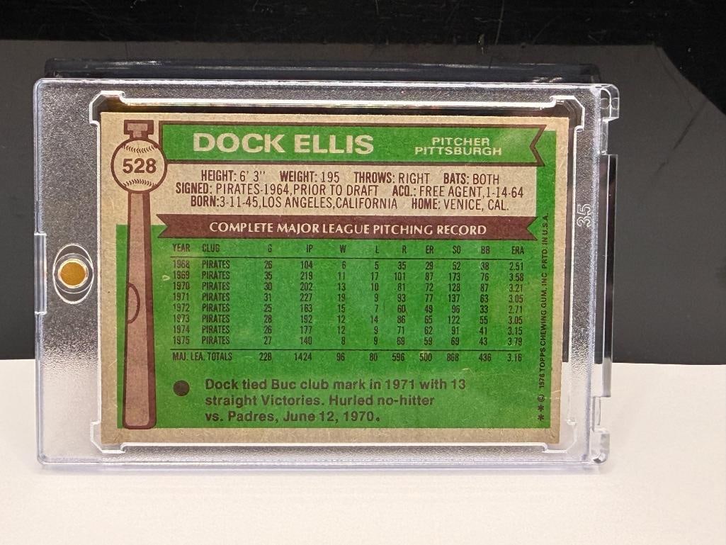 AUTOGRAPHED 1976 TOPPS #528 DOCK ELLIS BASEBALL CARD - 8