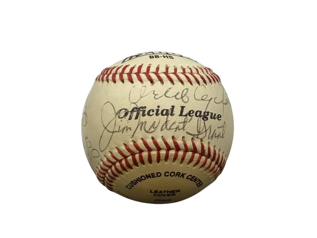 AUTOGRAPHED BASEBALL FEATURINGS HALL OF FAMERS ORLANDO CEPEDA, MAURY WILLS, AND MORE: ALSO INCLUDES VIDA BLUE, TOMMY DAVIS, TONY OLIVA, AND MORE, BASEBALL WAS AUTOGRAPHED BY MLB PLAYERS WHO ATTENDED BIG LEAGUE BASEBALL CAMP FROM THE ESTATE OF A LOCAL RENO, NV DOCTOR AT RENOWN WHO RAN B