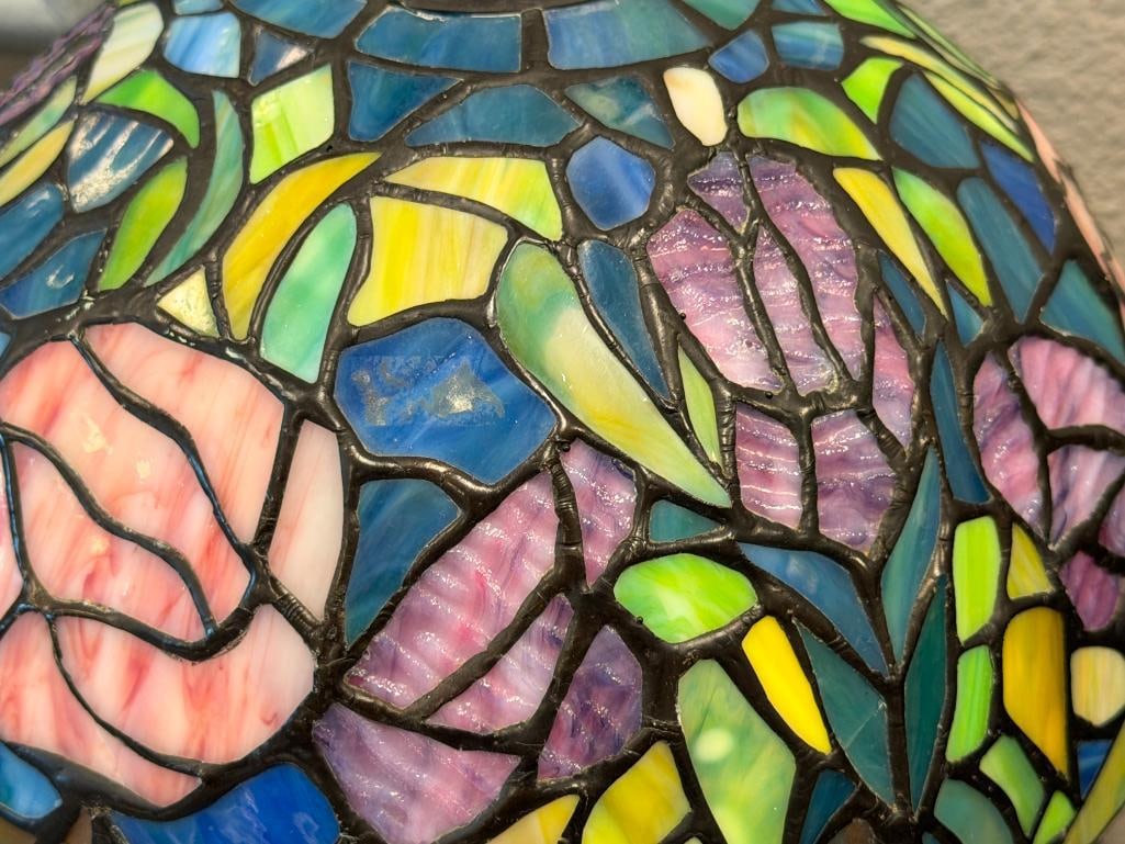 STAINED GLASS FLORAL ACCENT TABLE LAMP TIFFANY STYLE - 3