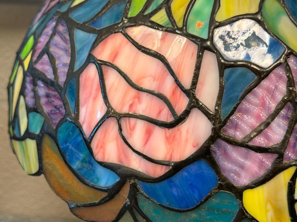 STAINED GLASS FLORAL ACCENT TABLE LAMP TIFFANY STYLE - 4