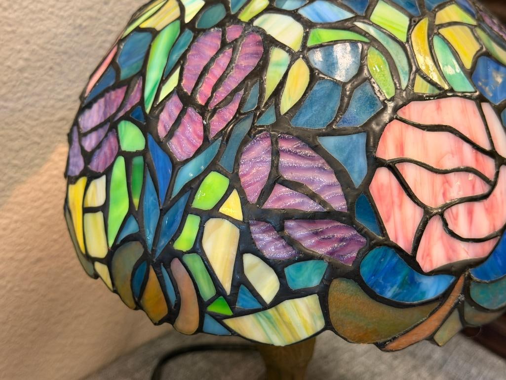 STAINED GLASS FLORAL ACCENT TABLE LAMP TIFFANY STYLE - 5
