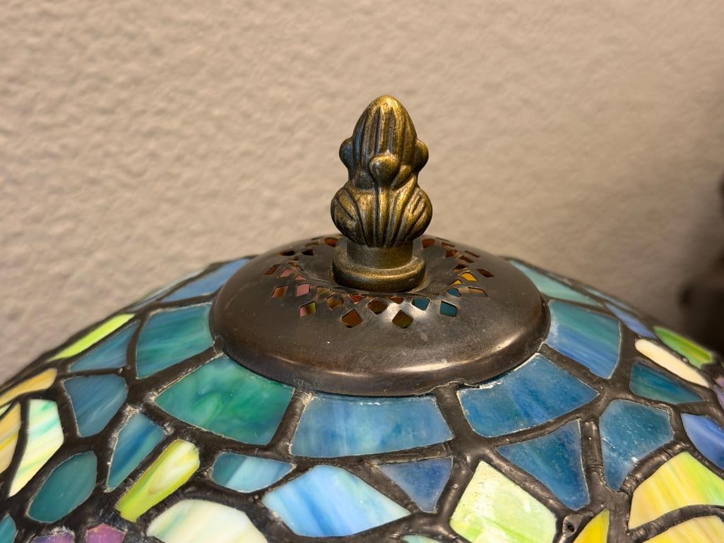 STAINED GLASS FLORAL ACCENT TABLE LAMP TIFFANY STYLE - 6