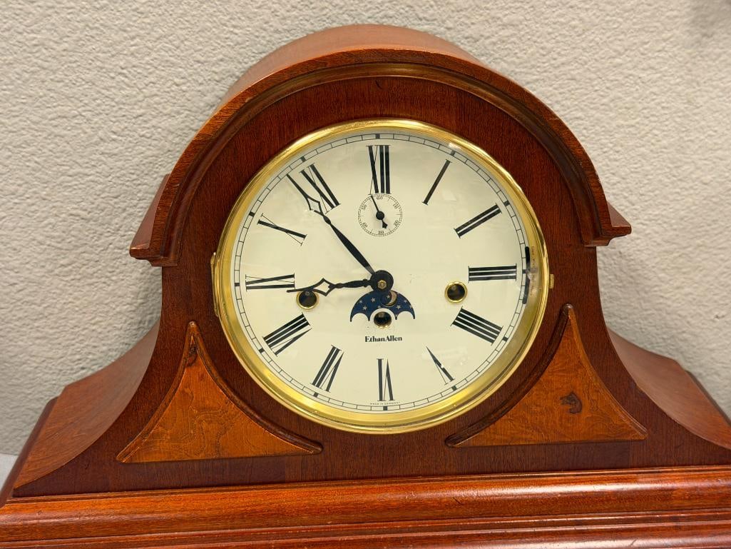 ETHAN ALLEN MOON PHASE ANALOG MANTLE CLOCK IN CHERRY WOOD FINISH MADE IN GERMANY - 2