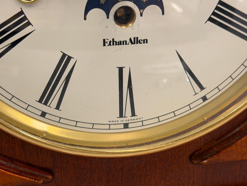 ETHAN ALLEN MOON PHASE ANALOG MANTLE CLOCK IN CHERRY WOOD FINISH MADE IN GERMANY - 4