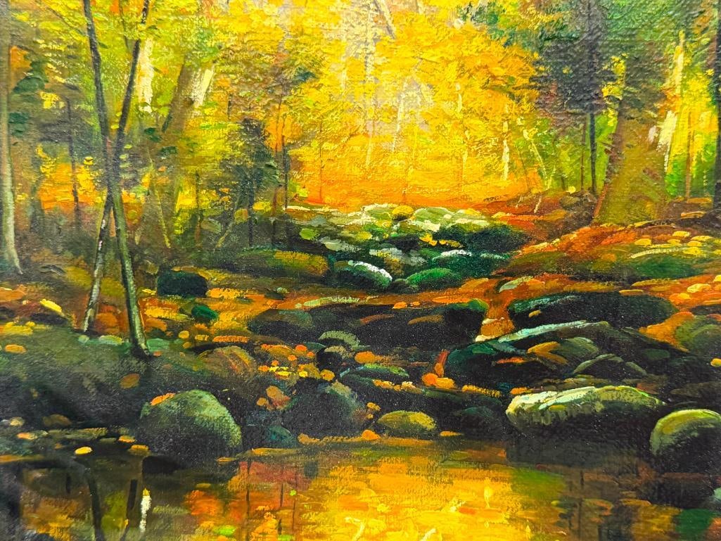 WILLIAM BLISS BAKER AMERICAN ARTIST ORIGINAL OIL ON CANVAS RECREATION WOODLAND BROOK HERITAGE HOUSE - 3