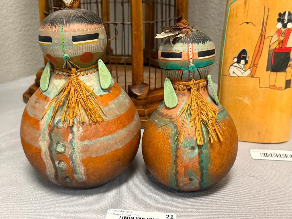 ROBERT RIVERA NATIVE AMERICAN ARTIST SOUTHEWESTERN POLYCHROME GOURD FIGURAL SCULPTURES - 2