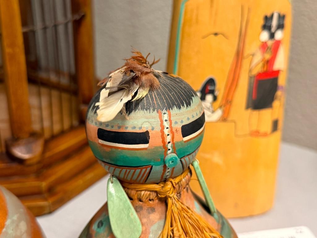 ROBERT RIVERA NATIVE AMERICAN ARTIST SOUTHEWESTERN POLYCHROME GOURD FIGURAL SCULPTURES - 4