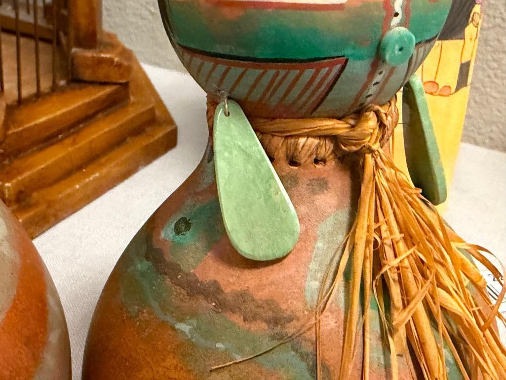 ROBERT RIVERA NATIVE AMERICAN ARTIST SOUTHEWESTERN POLYCHROME GOURD FIGURAL SCULPTURES - 6