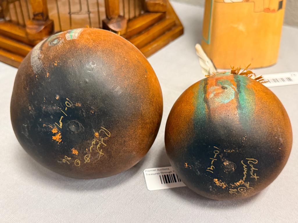 ROBERT RIVERA NATIVE AMERICAN ARTIST SOUTHEWESTERN POLYCHROME GOURD FIGURAL SCULPTURES - 8