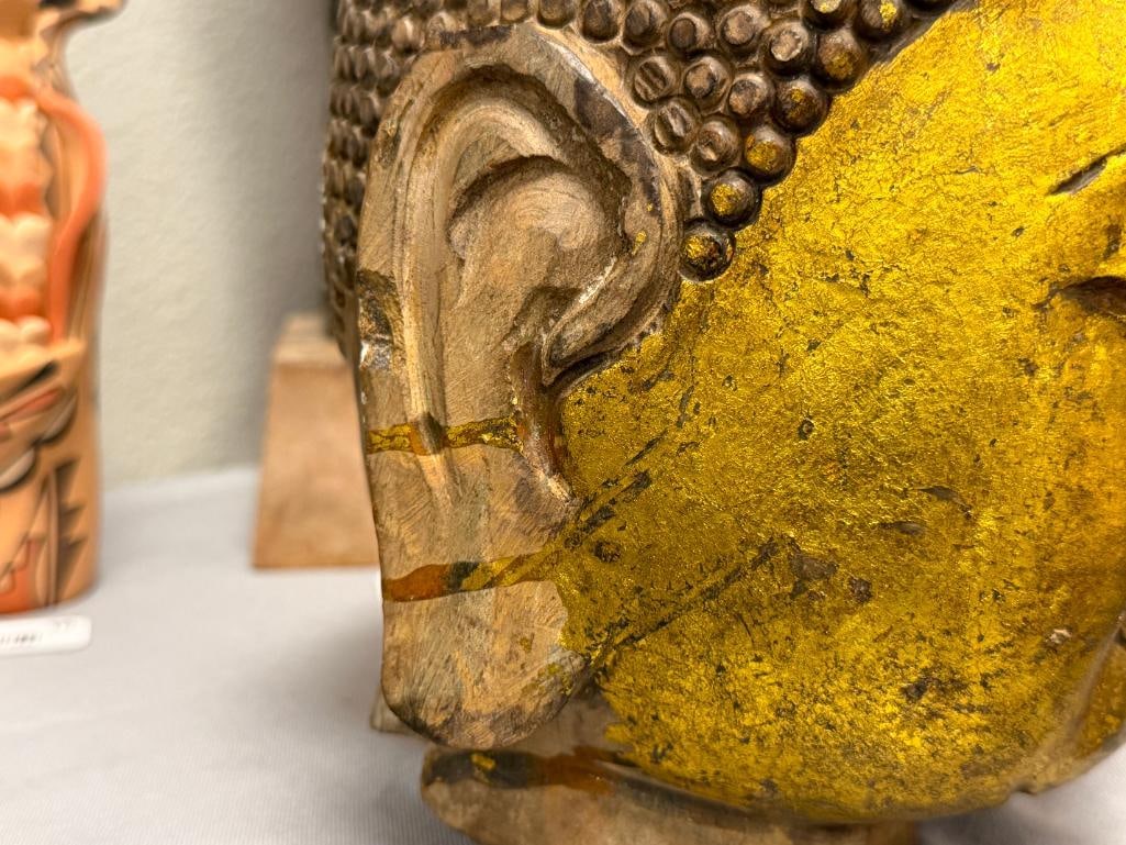 HEAVY CONCRETE GOLD GILT BUDDHA HEAD SCULPTURE OVER 20 POUNDS - 4