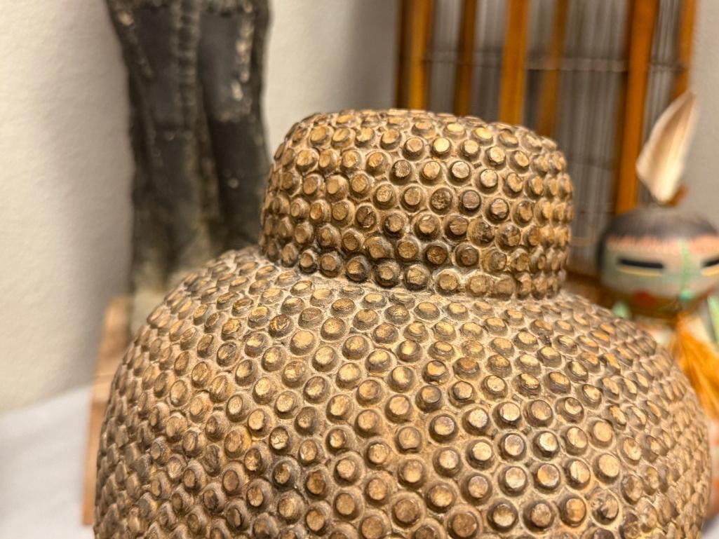 HEAVY CONCRETE GOLD GILT BUDDHA HEAD SCULPTURE OVER 20 POUNDS - 5