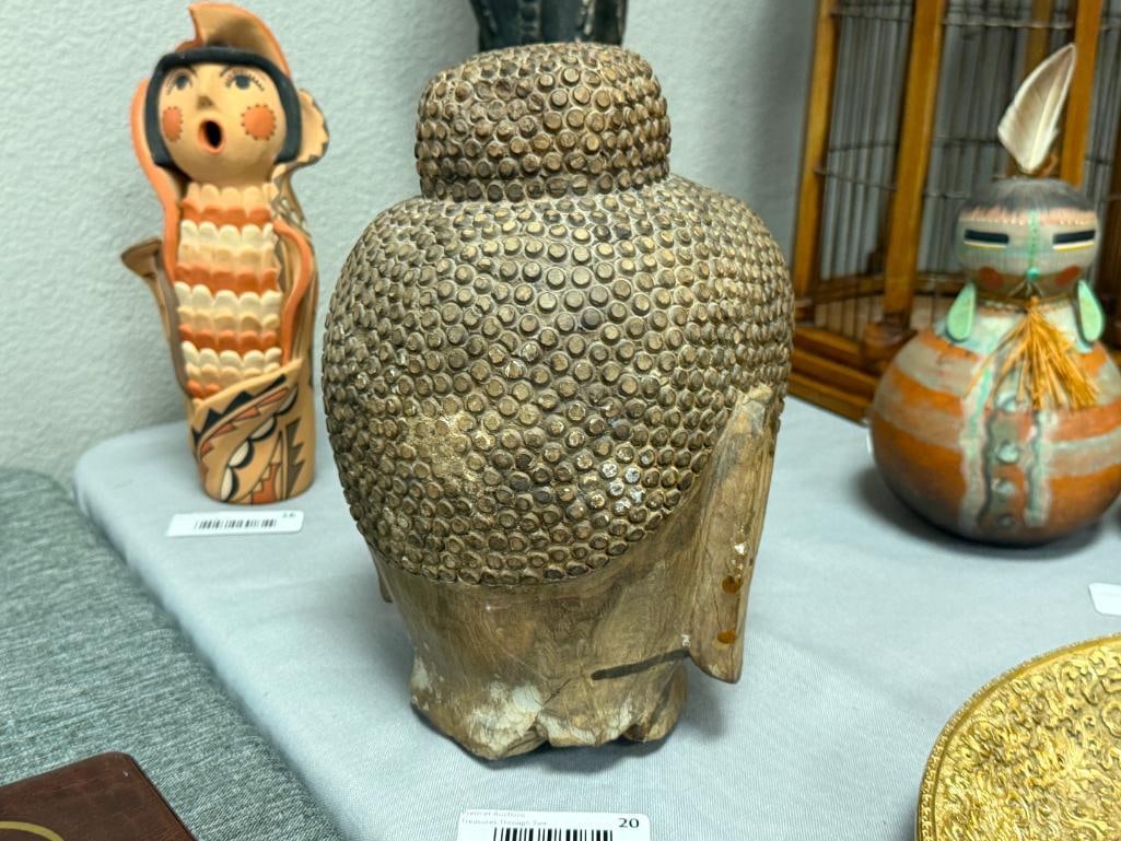 HEAVY CONCRETE GOLD GILT BUDDHA HEAD SCULPTURE OVER 20 POUNDS - 6