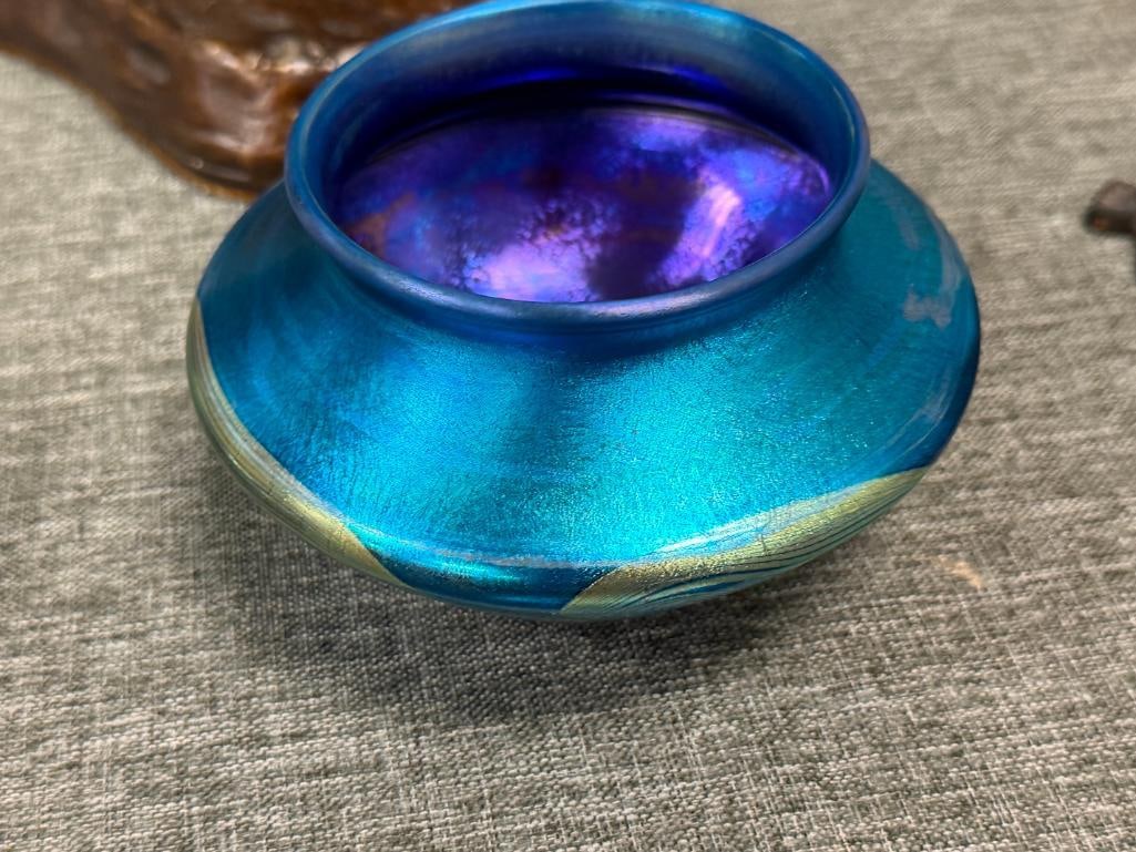 TIFFANY STUDIOS TGDCO FAVRILE GLASS CO. IRIDESCENT HAND BLOWN ART GLASS BOWL ART NOUVEAU STYLED - 2
